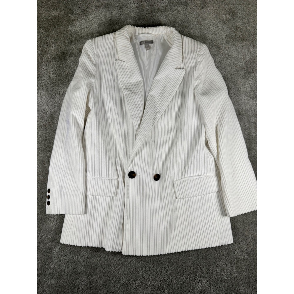 ASOS Womens White Corduroy Double Breasted Blazer Jacket Size US 8 F100788